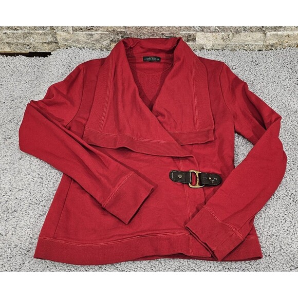 Vtg Ralph Lauren Womens Wrap Cardigan Shawl Collar Buckle French Terry Red Small - Picture 11 of 16